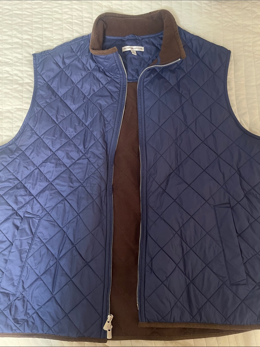 Peter Millar Quilted Navy Vest with Brown Fleece Lining